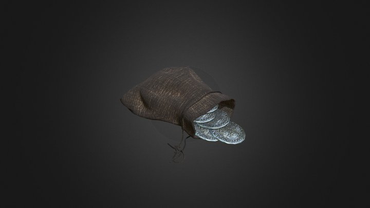 Tiny Burlap Sack with Silver Dollars 3D Model