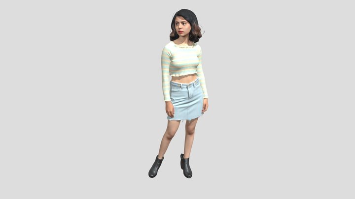 Pastel Stripe Crop Top and Denim Mini Skirt – Free 3D Model STL