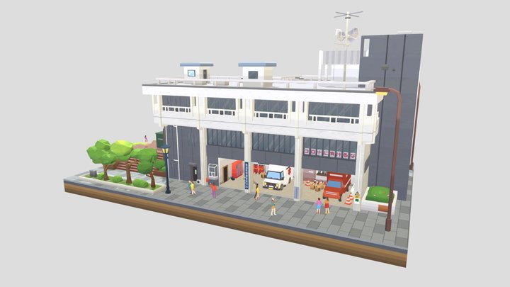 LowPoly model for Kamakura Fire Department 3D Model