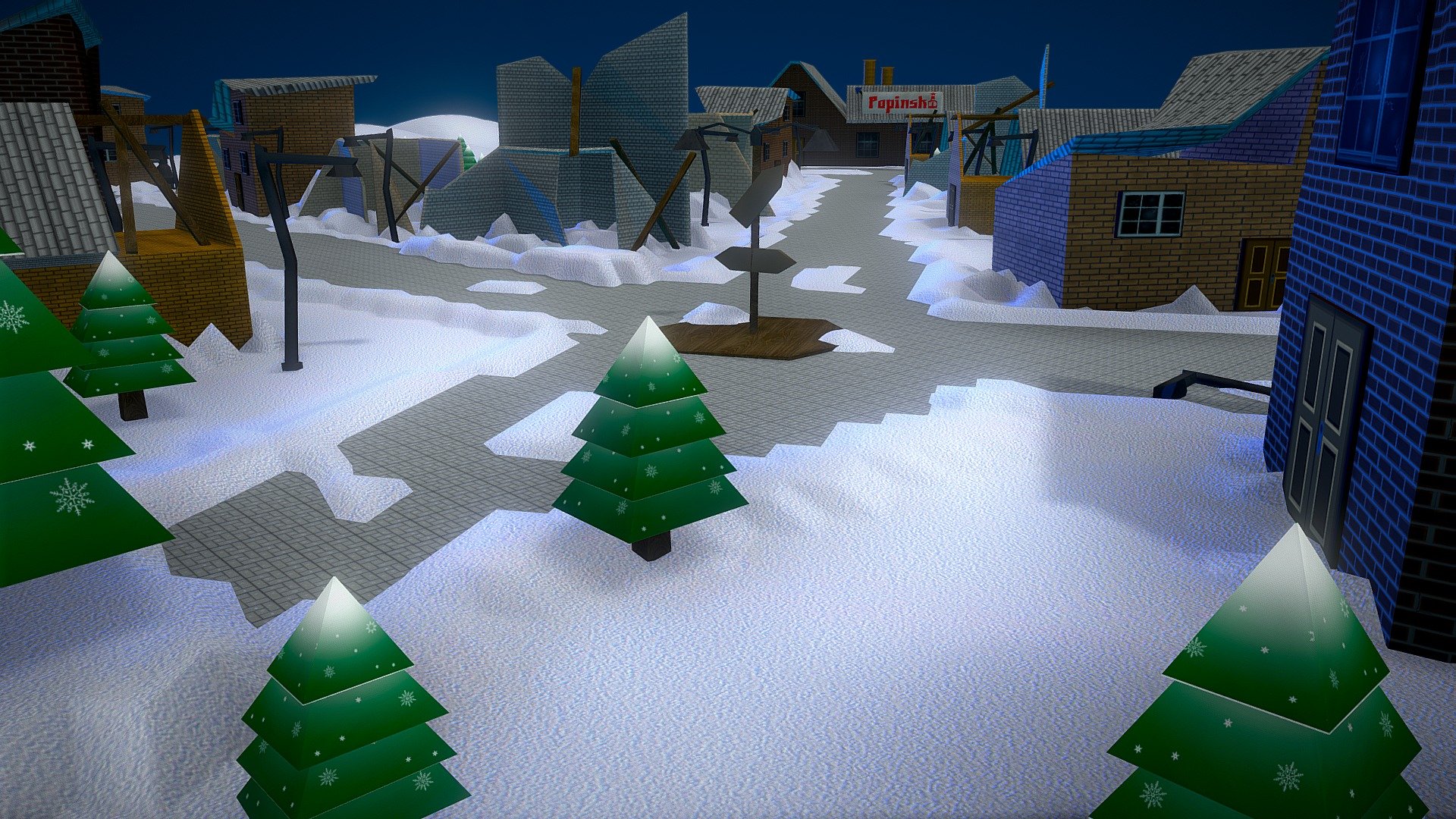 town with snow