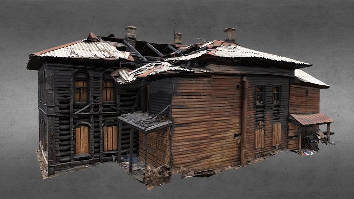 Burned wooden building for reconstruction 3D Model