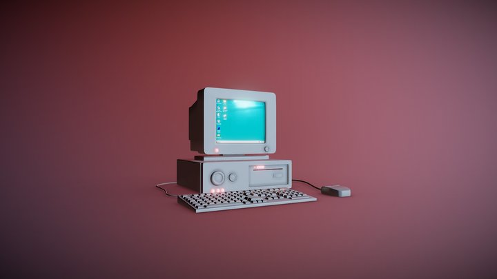Low Poly Game ready retro PC 3D Model