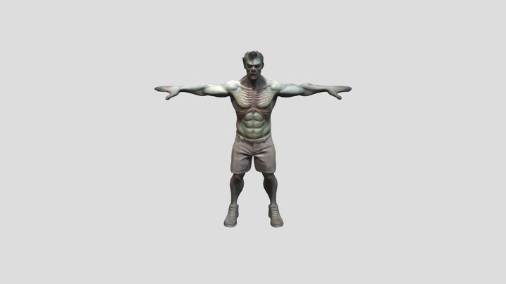 T-Pose model of a muscled male zombie character 3D Model