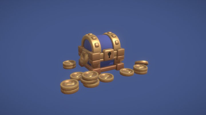 Stylized Low-Poly Chest with coins 3D Model