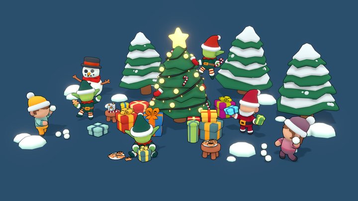 Mini Simple Characters | Christmas Pack 3D Model