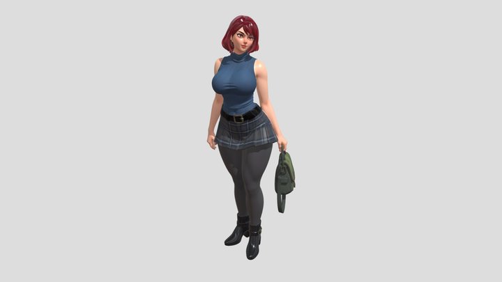 Crimson-haired Student 3D Model