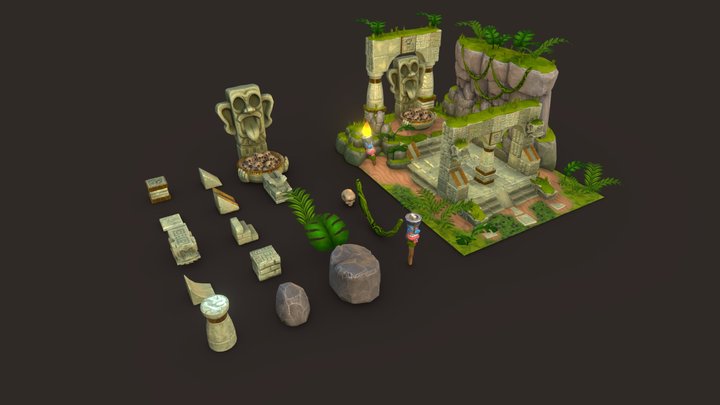 Temple Pack Low Poly Game Ready 3D Model