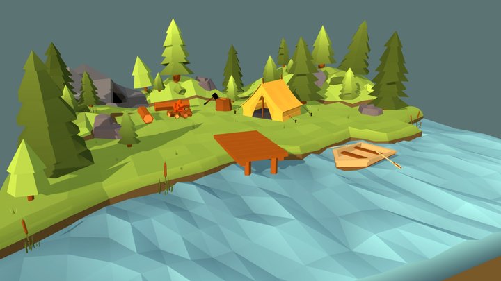 Low Poly Camping Scene 3D Model