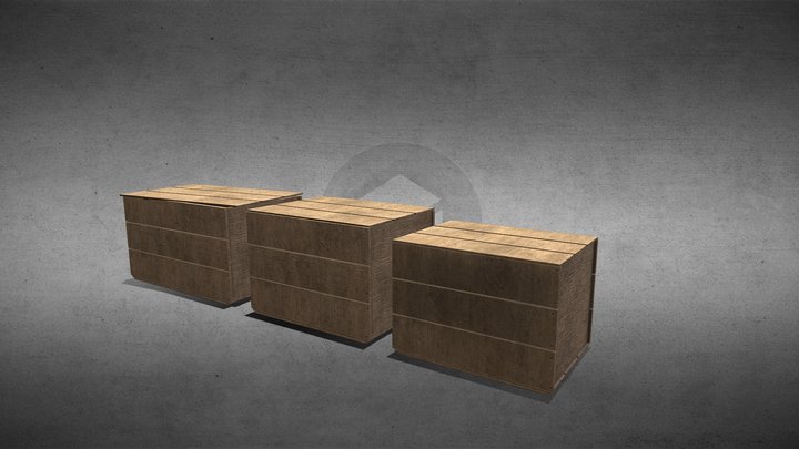 Low Poly (Wooden Box) with different size 3D Model