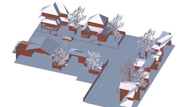 Exterior+ Set+ Neighborhood+ Trees 3D Model