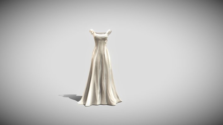 Off Shoulder Straps Chiffon Long Evening Gown 3D Model