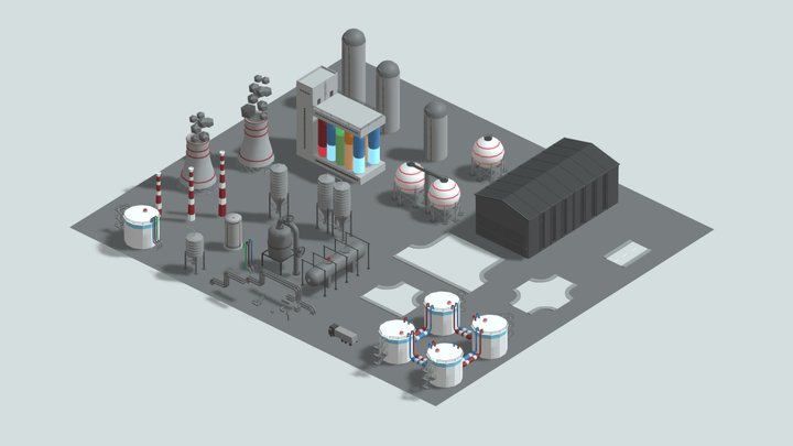 3D Low Poly Industrial Kitbash Objects 3D Model