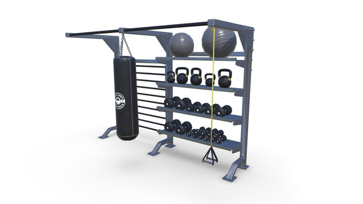 Gym Rack with equipments 3D Model