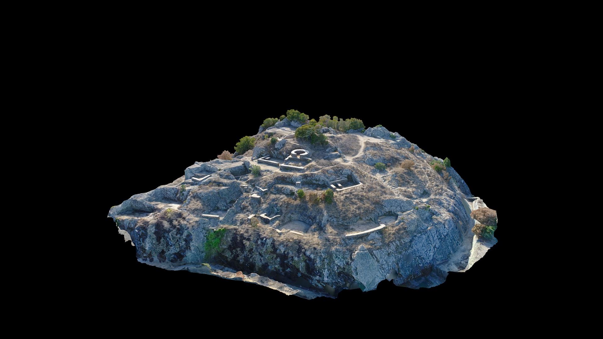 3D model Ruines du fort de la Garde Freinet - This is a 3D model of the Ruines du fort de la Garde Freinet. The 3D model is about a green and white rock.