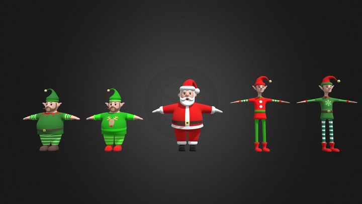 Santa Clause Elfes Characters 3D Model
