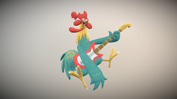 Rooster Hold Guitar 3D Model