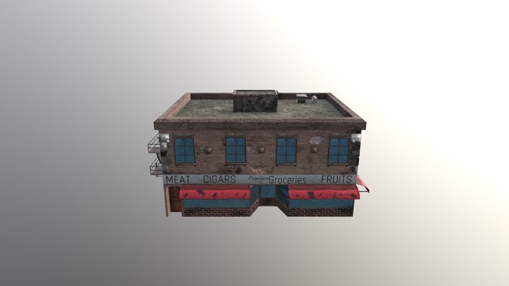 A heavily damaged grocery store in  New York 3D Model