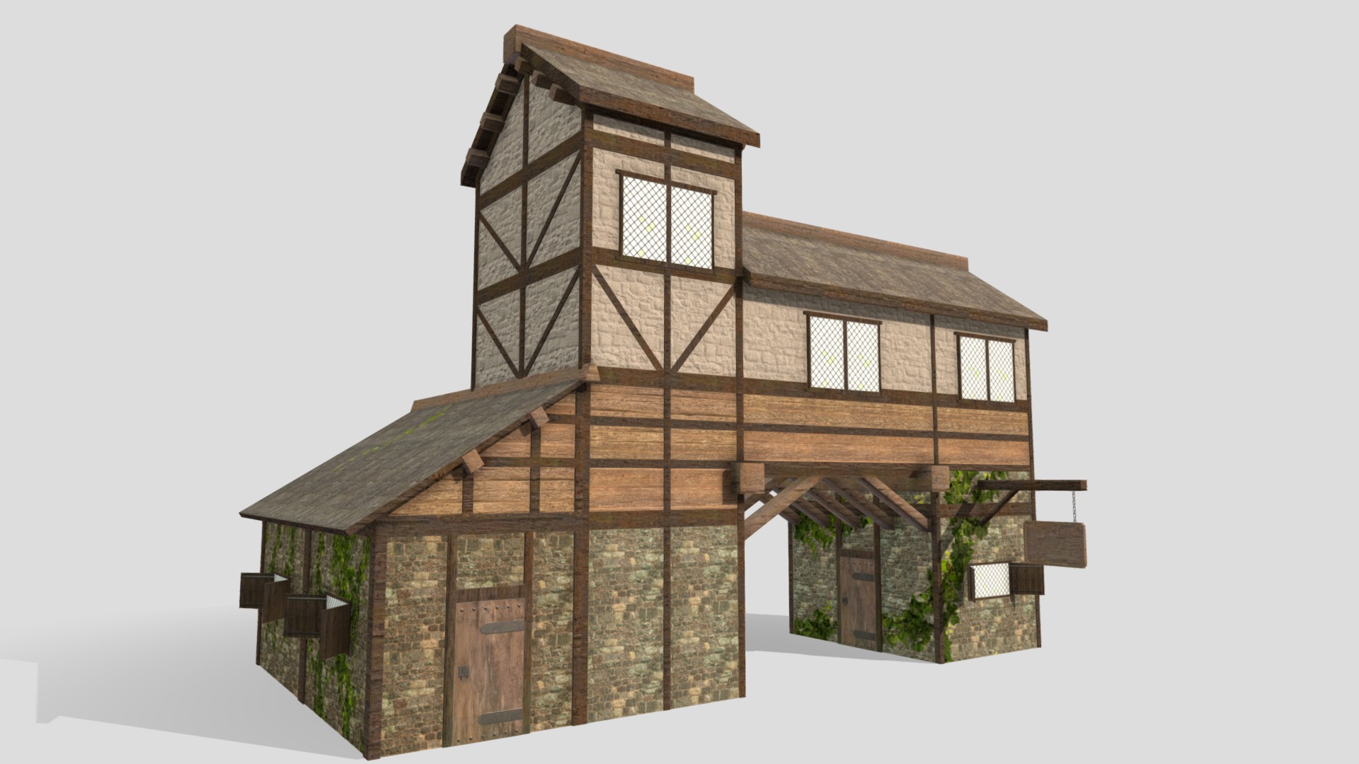 3D model Medieval Tavern - This is a 3D model of the Medieval Tavern. The 3D model is about a house with a tree in the front.