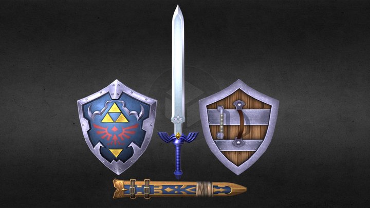 Ocarina of Time -  Master Sword & Hylian Shield 3D Model