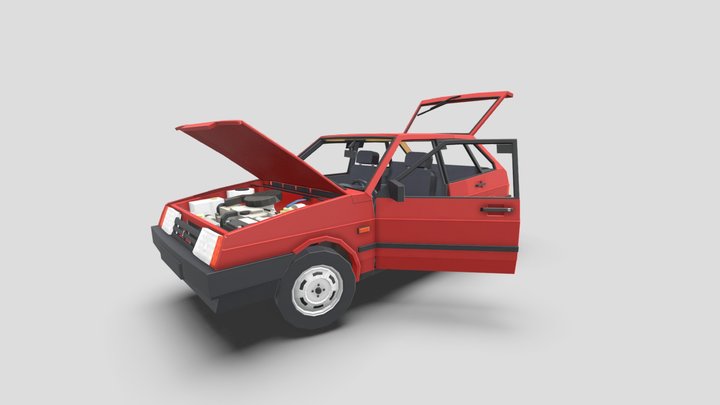 Red LADA 2109 pixel style 3D Model