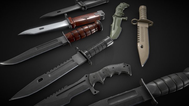 Combat Knife Set [1][Game Ready][Low-Poly] 3D Model
