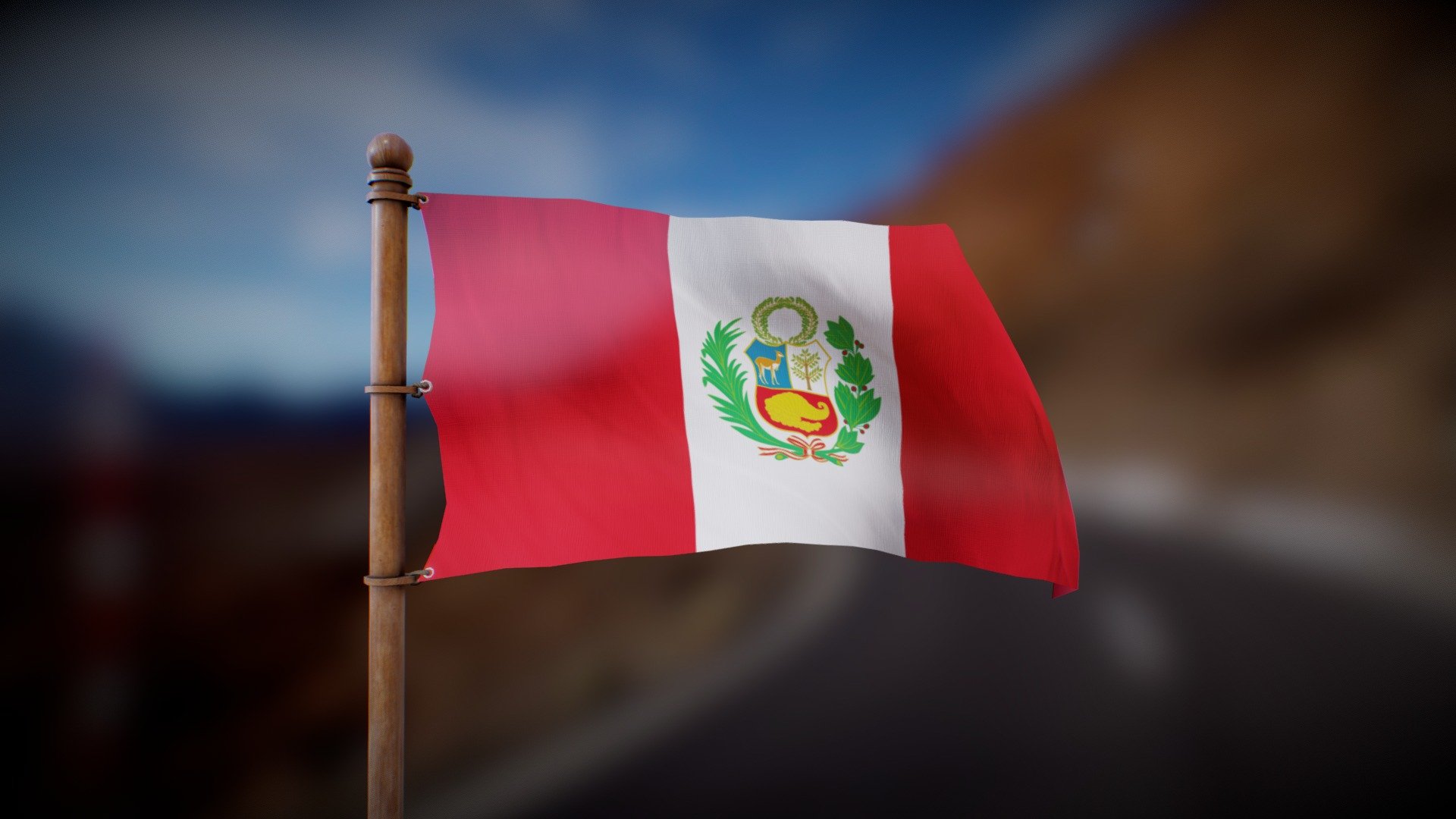 Flag of Peru Wind Animated Loop Buy Royalty Free 3D model by