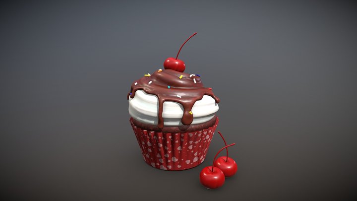 Valentine Cupcake with Cherries 3D Model