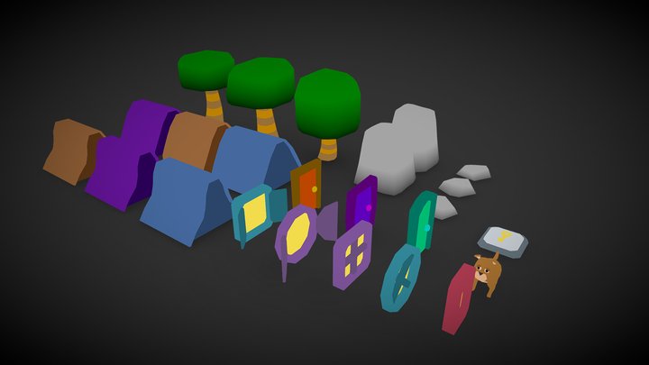 Houses In Forests Pack - Vertex Color Low Poly 3D Model