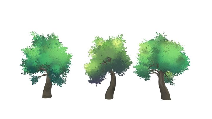 Anime Trees Highpoly 3D Model