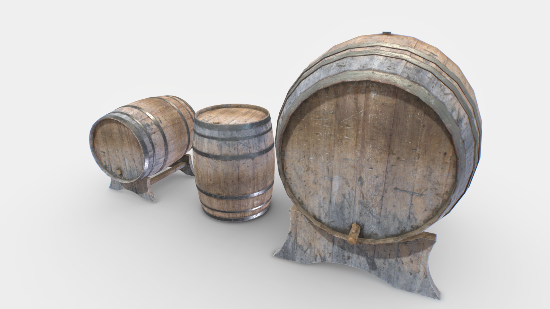 3D model Old Wooden Barrels 4 - This is a 3D model of the Old Wooden Barrels 4. The 3D model is about a few wooden barrels.