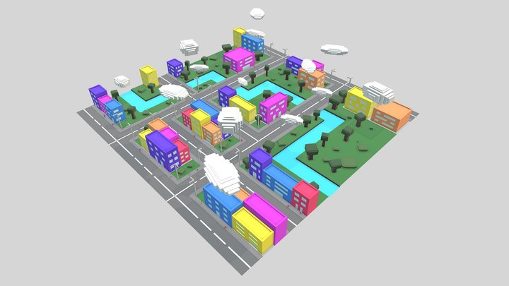 Low-Poly Stylized Cartoon City Town 3D Model