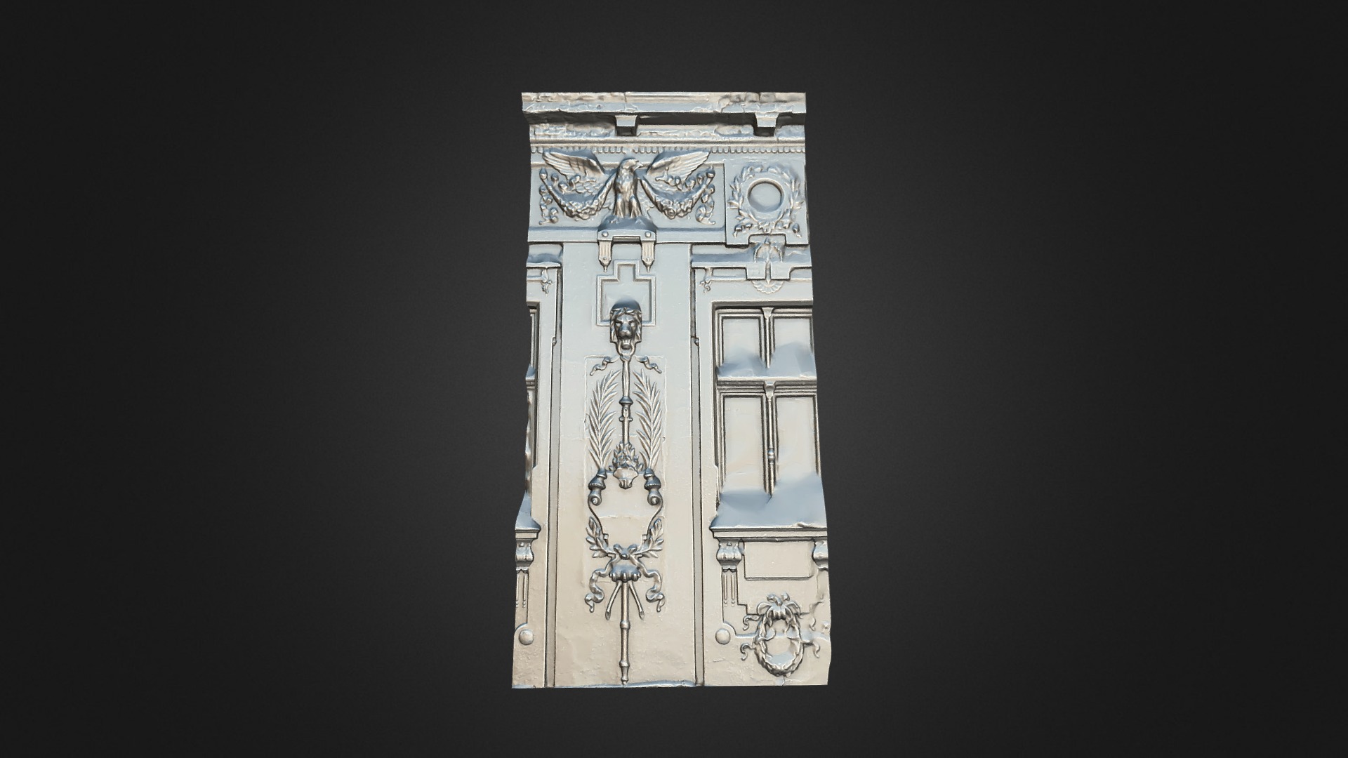 3D model Lion Architecture Decoration - This is a 3D model of the Lion Architecture Decoration. The 3D model is about a white rectangular object with a blue design on it.