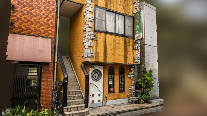 Japanese orange building with stairs scan 3D Model