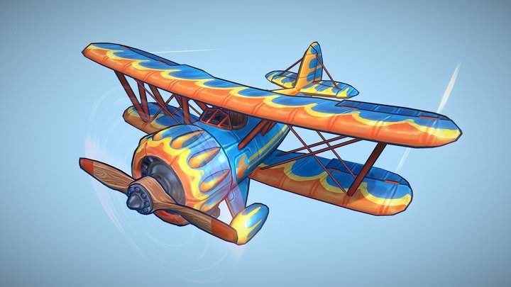 Flying Circus Stylized Airplane - Game Art DAE 3D Model