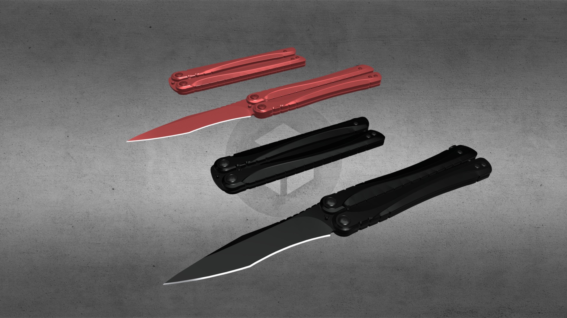 3D model Butterfly Knife - This is a 3D model of the Butterfly Knife. The 3D model is about a group of knives.