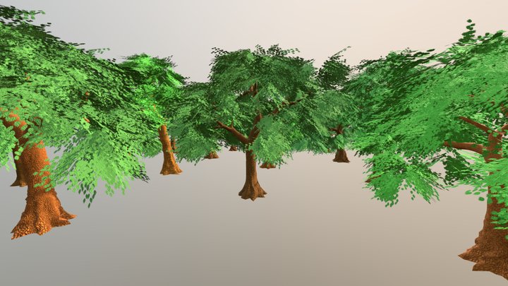 16 Comic-Style Trees Pack (medium-Poly) 3D Model