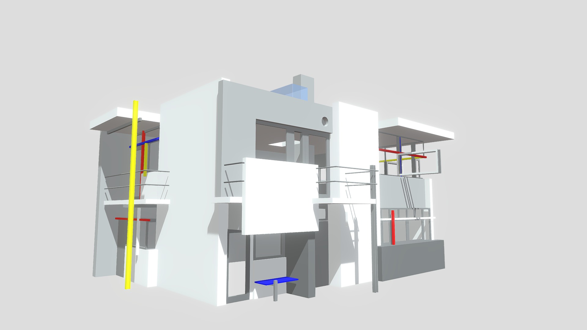 3D model Rietveld Schröderhuis HOUSE - This is a 3D model of the Rietveld Schröderhuis HOUSE. The 3D model is about a white house with a blue chair.