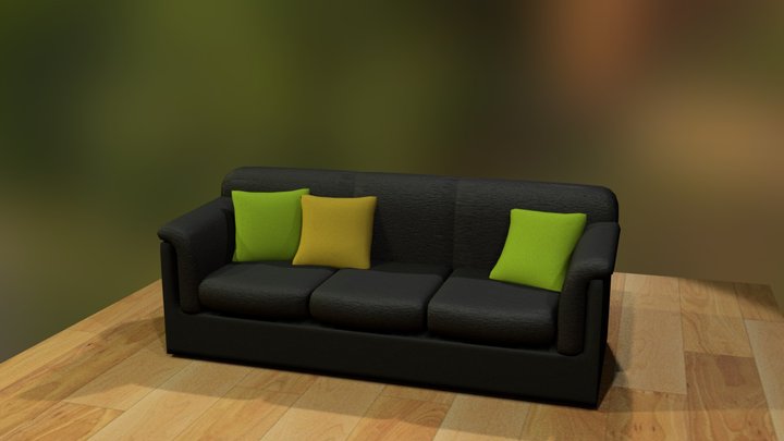 Leather Black Sofa 3D Model