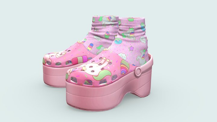Platform Crocs Shoes 3D Model