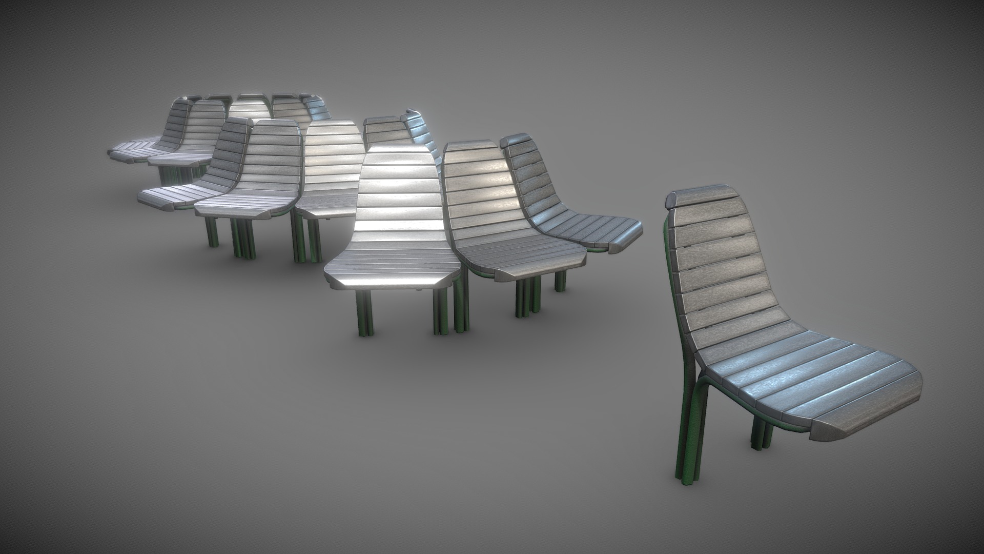 3D model Round Bench [7] 4 parts Aluminum Version 1 - This is a 3D model of the Round Bench [7] 4 parts Aluminum Version 1. The 3D model is about a row of chairs.