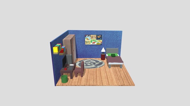 Low Poly Bedroom 3D Model