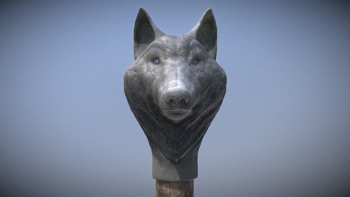 Wolf staff -  stone head 3D Model