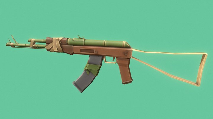 Stylized Low Poly Botanic Rifle 3D Model