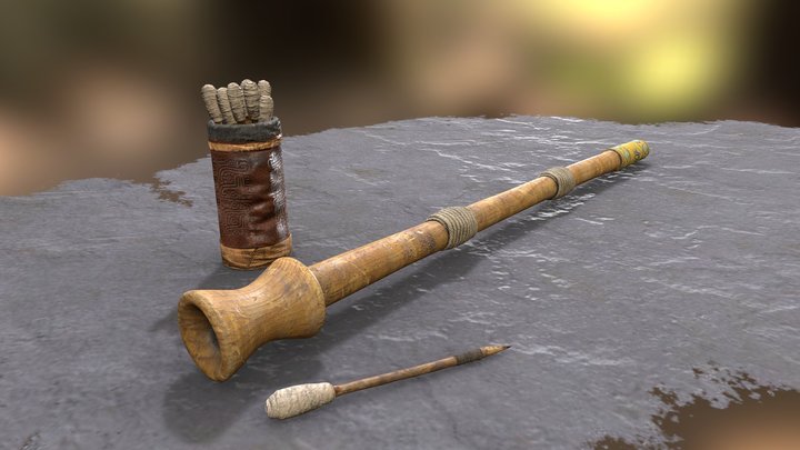 Aztec Blowgun and Darts 3D Model