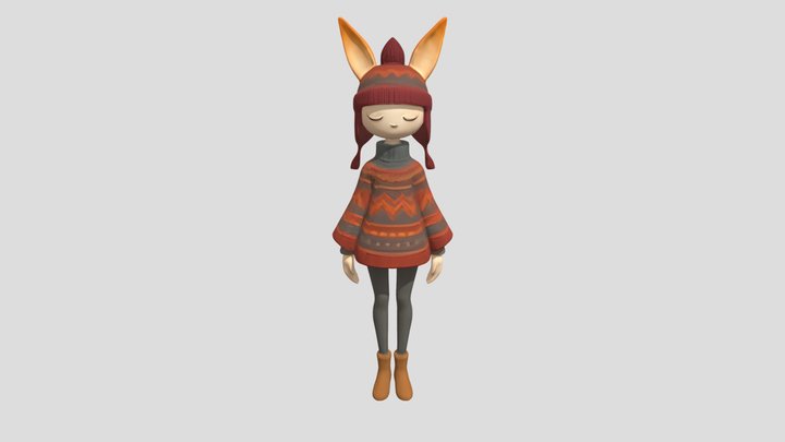cute bunny chullo 3D Model