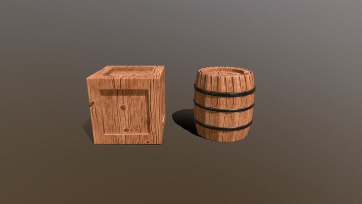 Barrel and Box Asset 3D Model