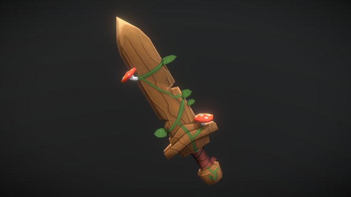 Hand painted stylized overgrown wooden sword 3D Model