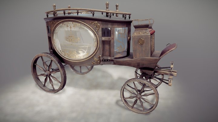Funeral horse carriage (lowpoly game asset) 3D Model