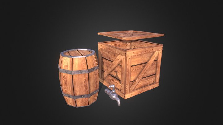 Wooden Barrel and Crate