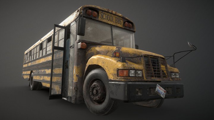 Abandoned School Bus - Low Poly 3D Model